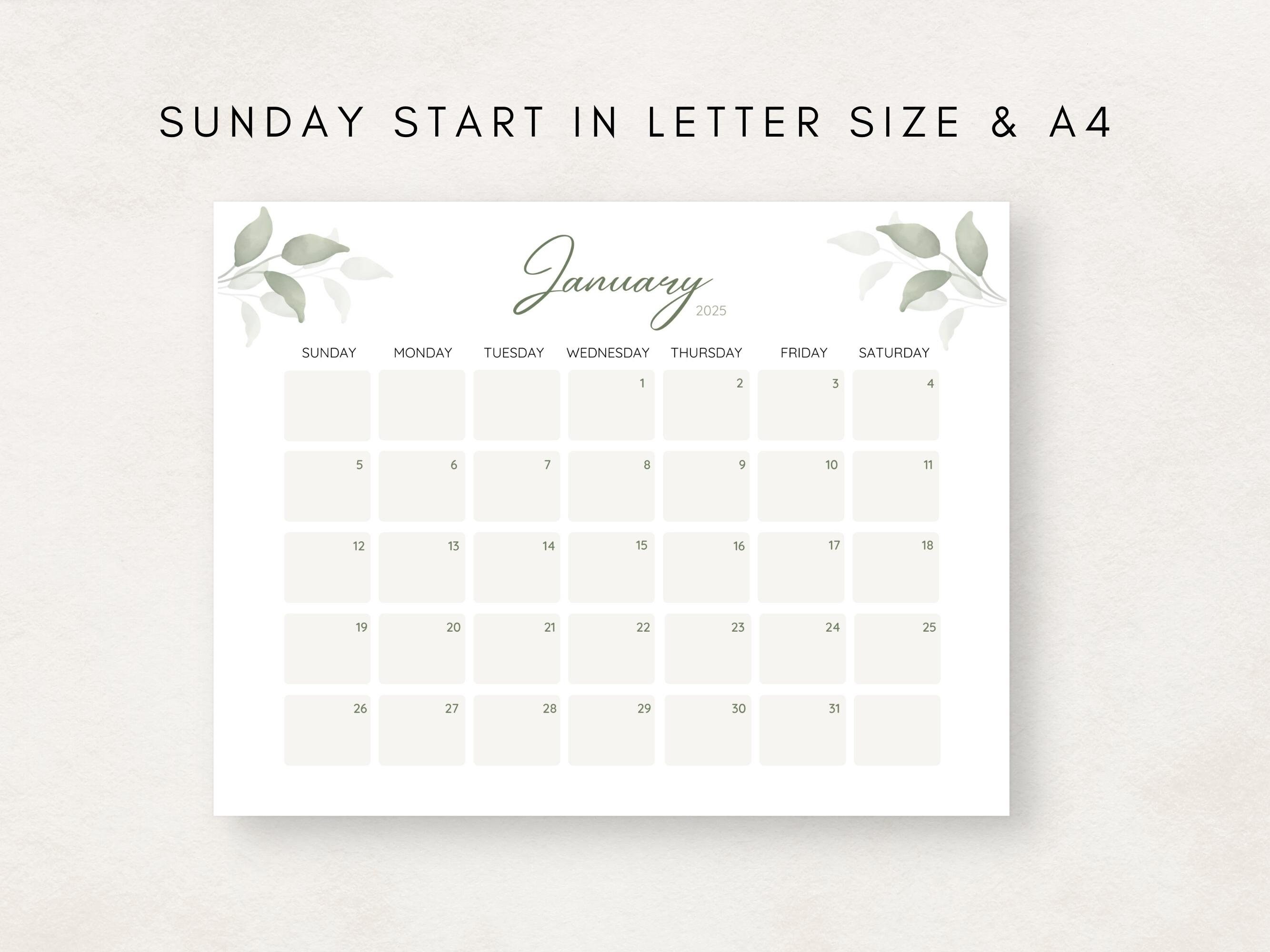 Printable Calendar 2025, Botanical Calendar Printable, 2025 Calendar