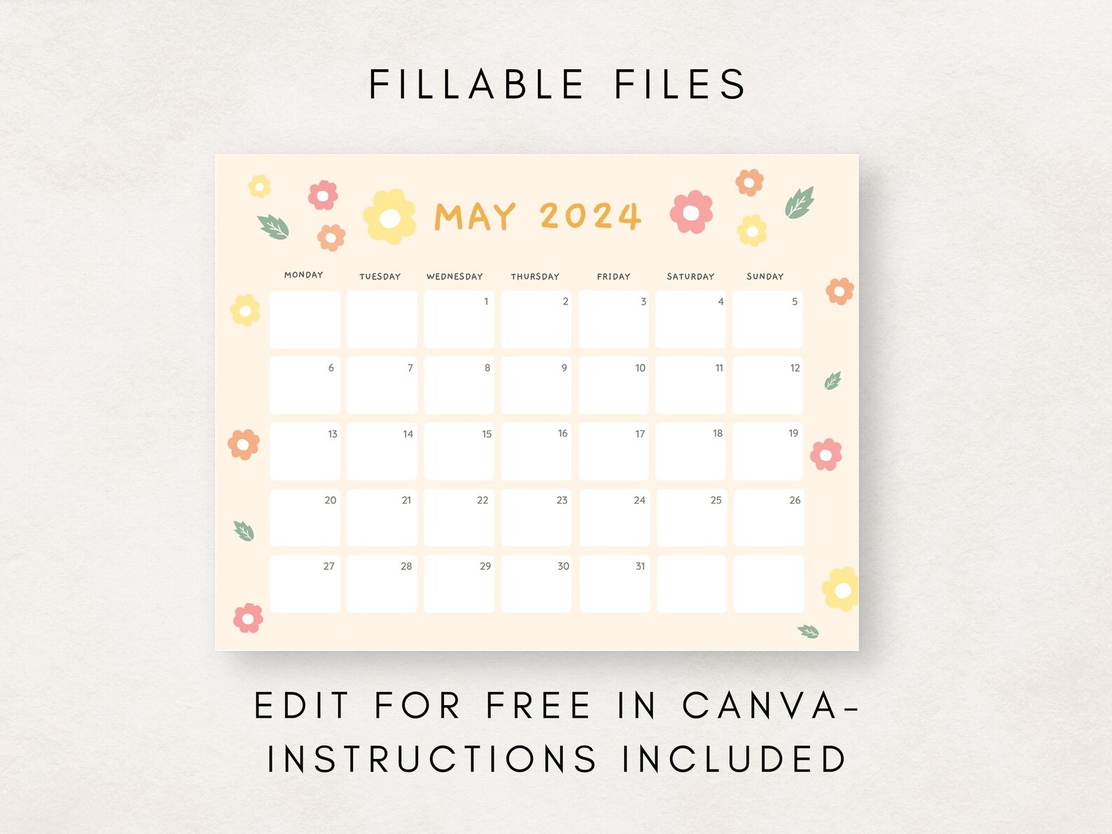 Cute 2024 Calendar Printable, Monthly Calendar 2024, 2024 Planner