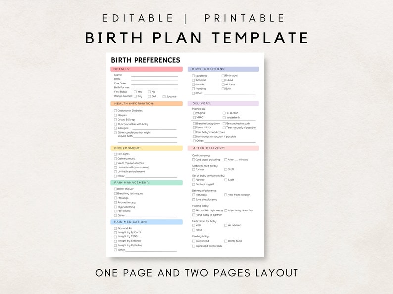 Prepare for the arrival of your little one with this Birth Plan Template Printable!  This include ready to print files and Editable Birth Plan.