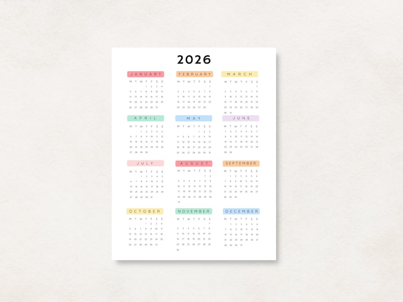 Plan ahead with this 2026 Yearly Calendar Printable! This digital download offers an annual calendar to stay organized throughout the year.