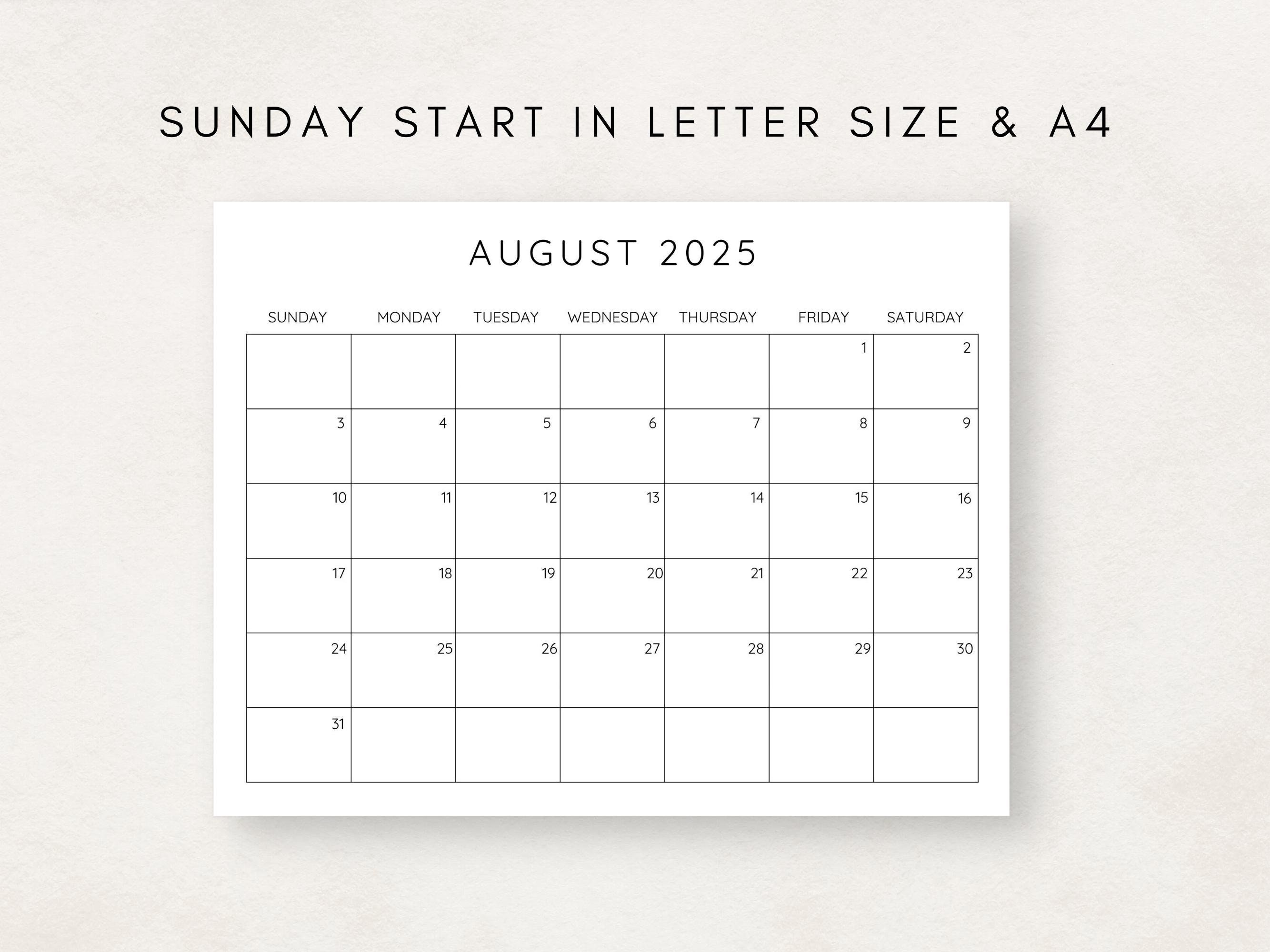 2025 Calendar Printable, Monthly Calendar 2025, Fillable Calendar, 2025 Planner Printable