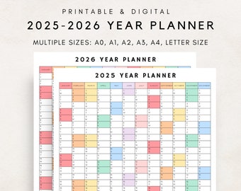 2025-2026 Yearly Planner Printable, Year Planning Calendar, Calendar Poster, 2025-2026 Calendar, 2025-2026 Digital, 2025-2026 Printable Plan