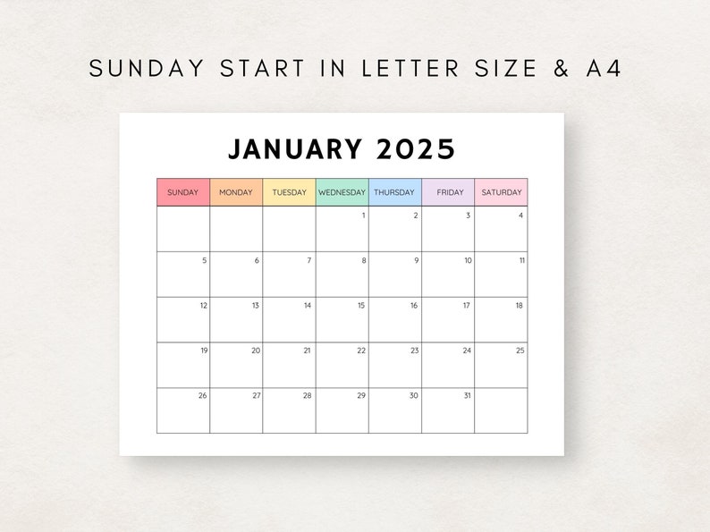 Monthly Calendar 2025, 2025 Calendar Printable, Blank Calendar 2025, Calendar Template, 12 Month