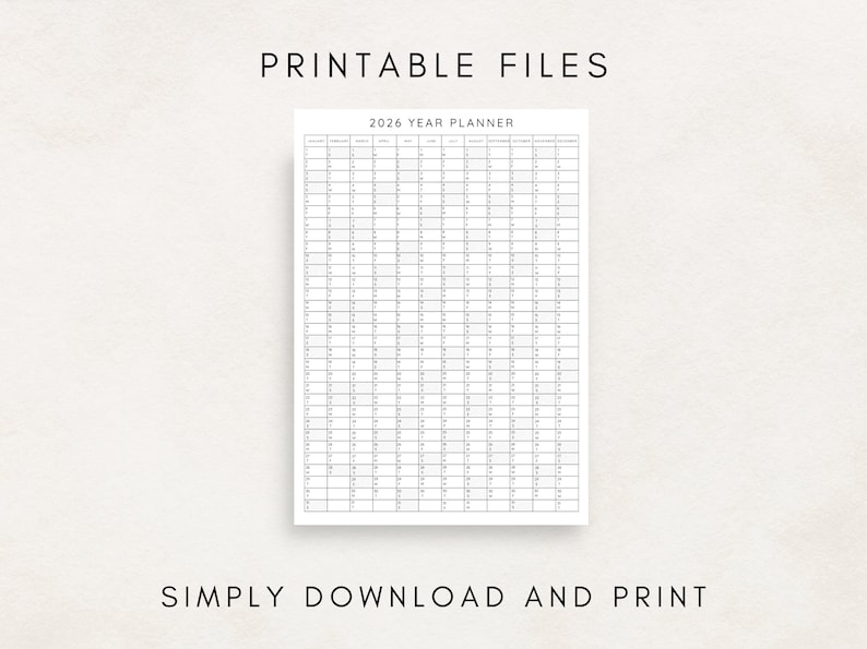 Plan your year with this 2026 Yearly Planner Printable! This digital download offers 2026 annual agenda and wall calendar template. Perfect for professionals, students, and those seeking an efficient planning solution.