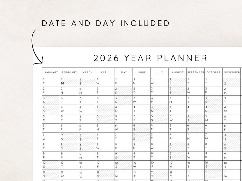 Plan your year with this 2026 Yearly Planner Printable! This digital download offers 2026 annual agenda and wall calendar template. Perfect for professionals, students, and those seeking an efficient planning solution.