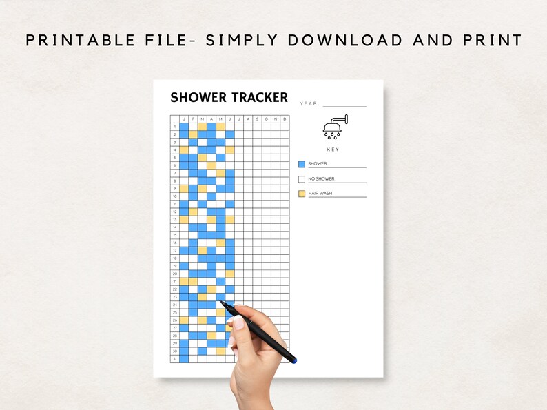 Shower Tracker, Yearly Tracker, Bullet Journal, Planner Template