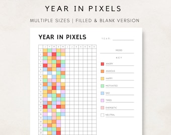 Year in Pixels, Yearly Tracker, Yearly Mood Tracker, Mood Tracker Printable, Daily Mood Tracker, Year In Pixel Printable, Habit Tracker