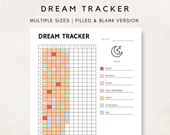 Dream Tracker, Dream Journal, Sleep Tracker, Yearly Tracker, Bullet Journal, Planner Template, Planner Insert, Dream Tracker Printable