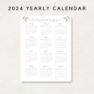 2024 Yearly Calendar Printable, Yearly Calendar Poster, 2024 Calendar ...