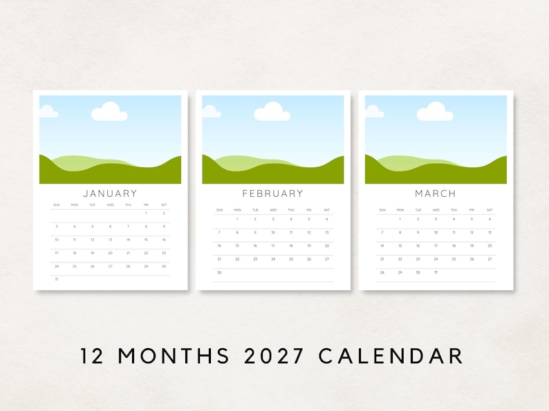 Step into 2027 with this versatile 2027 Calendar Template! This editable calendar is designed for both personal and commercial use. Add your pictures or designs effortlessly.