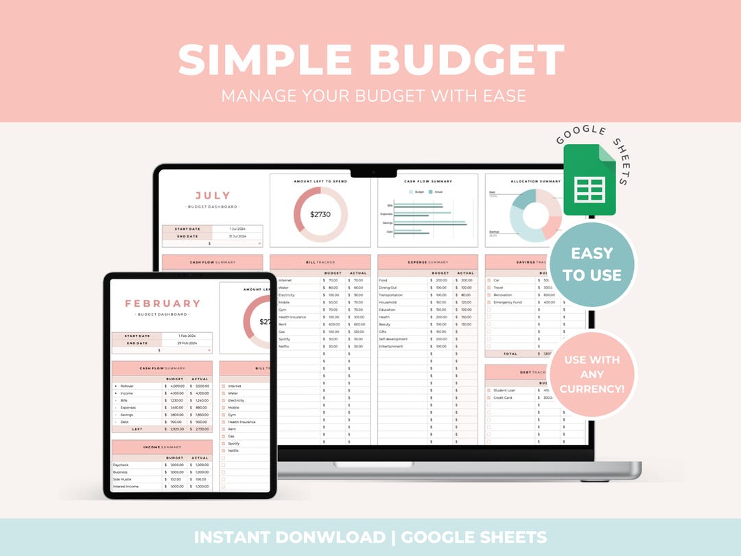 Simple Budget Planner Spreadsheet Google Sheets Budget by Paycheck ...