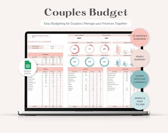 Couples Budget Googlesheets Budget Spreadsheet, Monthly Expenses Planner, Couples Savings, Family Budget, Annual Budget Finances Spreadsheet