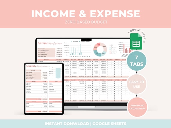 Income and Expense Tracker Spreadsheet Zero Based Budget Worksheet Personal Financial Planner Monthly Expense Tracker Google Sheets Template