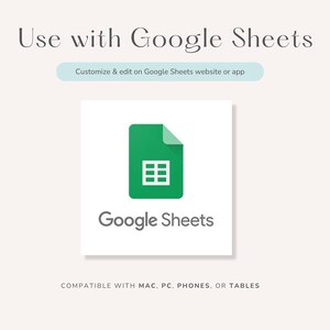 以下が含まれることがあります： 白い背景に、白いグリッドが入った緑色のGoogleスプレッドシートのアイコン。アイコンの下に「Googleスプレッドシート」というテキストがあります。アイコンの上に、薄い青色のボックスに「Googleスプレッドシートのウェブサイトまたはアプリでカスタマイズして編集」というテキストがあります。アイコンの下に「MAC、PC、電話、またはタブレットと互換性があります」というテキストがあります。