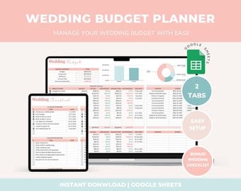 Wedding Budget Planner Spreadsheet Wedding Budget Tracker Google Sheets Digital Wedding Planner Template Wedding Checklist Wedding To List