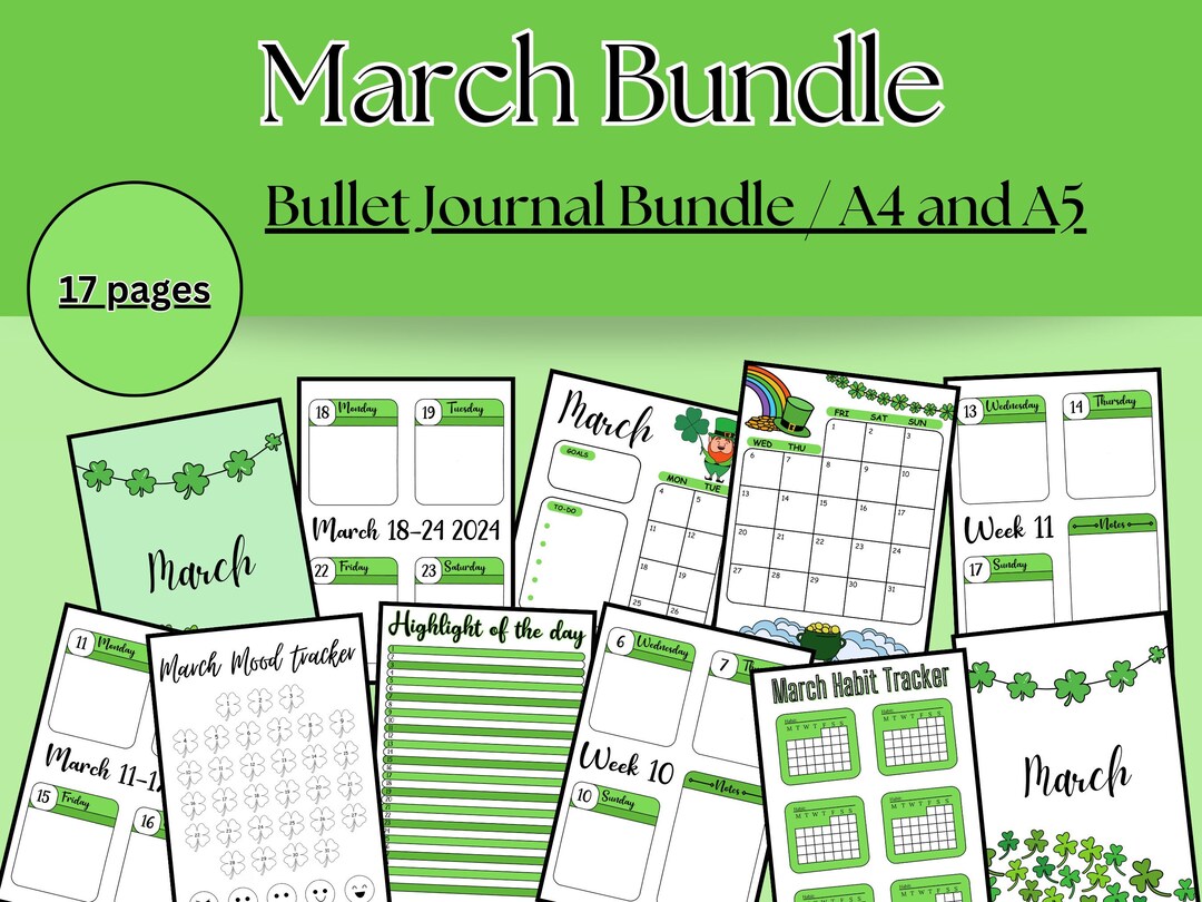 2024 March Planner, March Template, Bullet Journal, Pdf, Digital ...