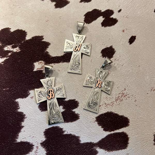 The Dixie Pendant//Western Cross Pendant//Initial Pendant