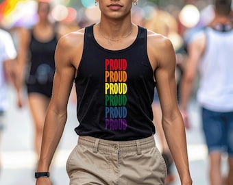 Pride Tank Top LGBTQ+ | Rainbow "Proud" Shirt | Gay Pride Outfit | Equality Unisex Sleeveless Tee