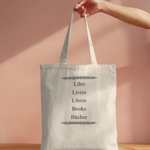 Books Tote Bag for Language Enthusiasts, Multi-Language Tote, Reader Gift, Book Lover Bag