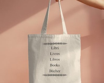 Multi-Language Books Tote Bag, Reader Gift