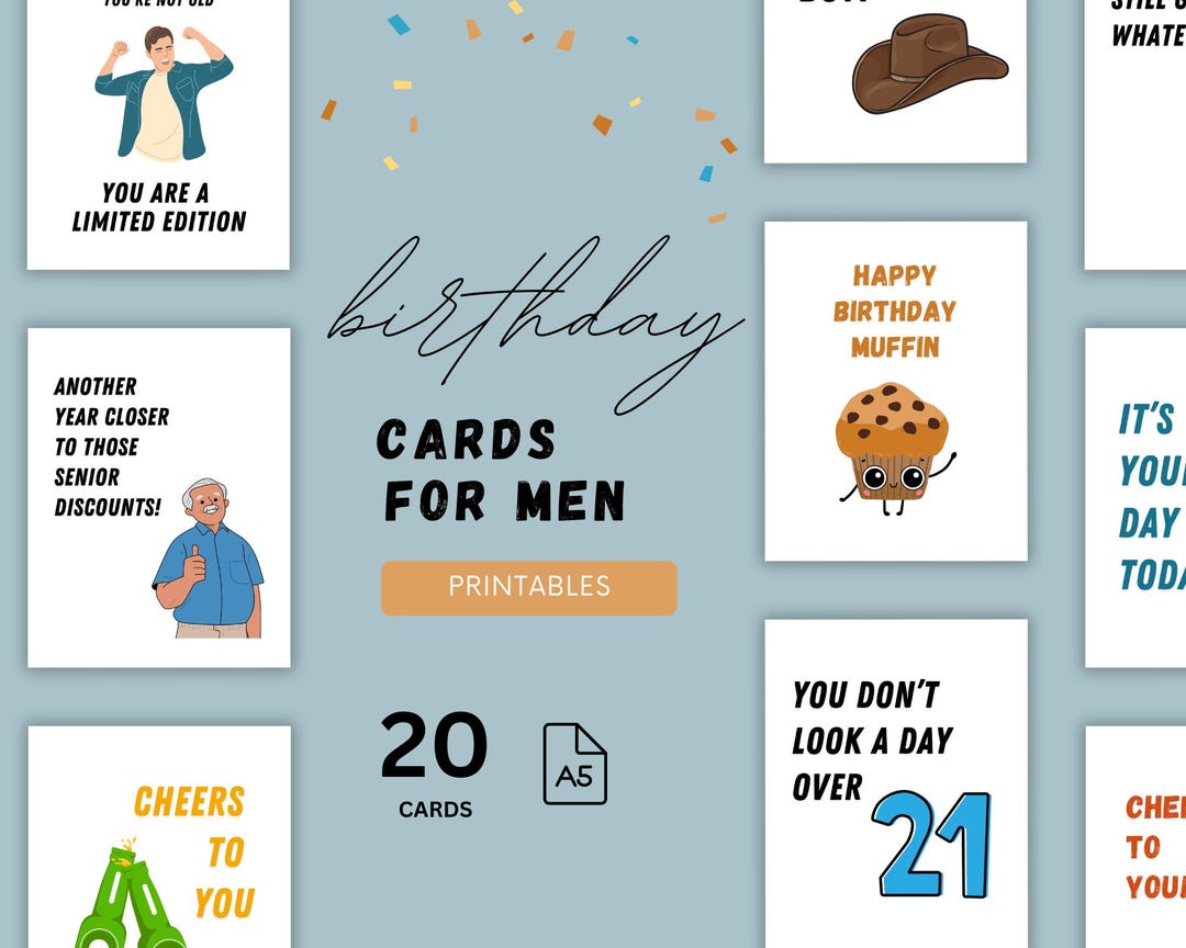 Funny Printable Birthday Cards for Men | 20 Hilarious Designs | Instant ...