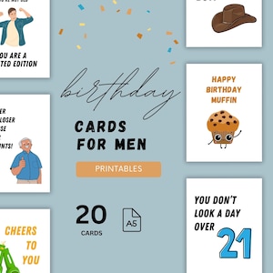 Cartões de aniversário engraçados para impressão para homens | 20 designs hilariantes | Download instantâneo