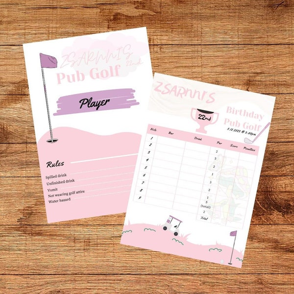 Editable Pub Golf Scorecard/Customisable Instant Download