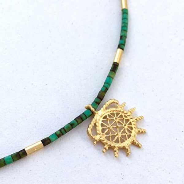 Turkuaz Afgan Hitit Sun Disc Necklace
