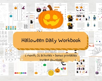 Calendario diario de actividades de Halloween para octubre para niños pequeños y preescolares de 2 a 5 años