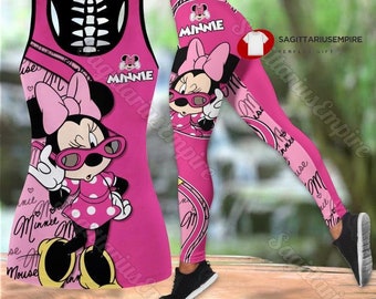 Minnie Mouse Tank Top And Leggings, Minnie Women's Tank Top, Minnie Womens Leggings, Disney Workout Tops, Gym Leggings, Minnie Lover Gi