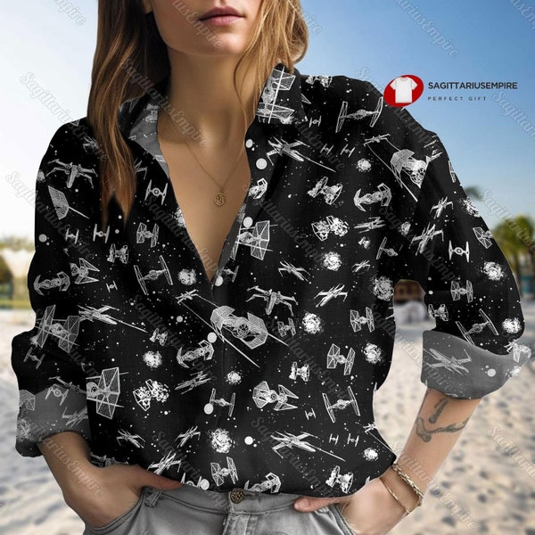 Chemise en lin Star Wars, chemise à manches longues Star Wars, chemise en lin Star Wars pour femme, chemisiers Star Wars pour femme, chemisiers en lin, cadeau Star Wars