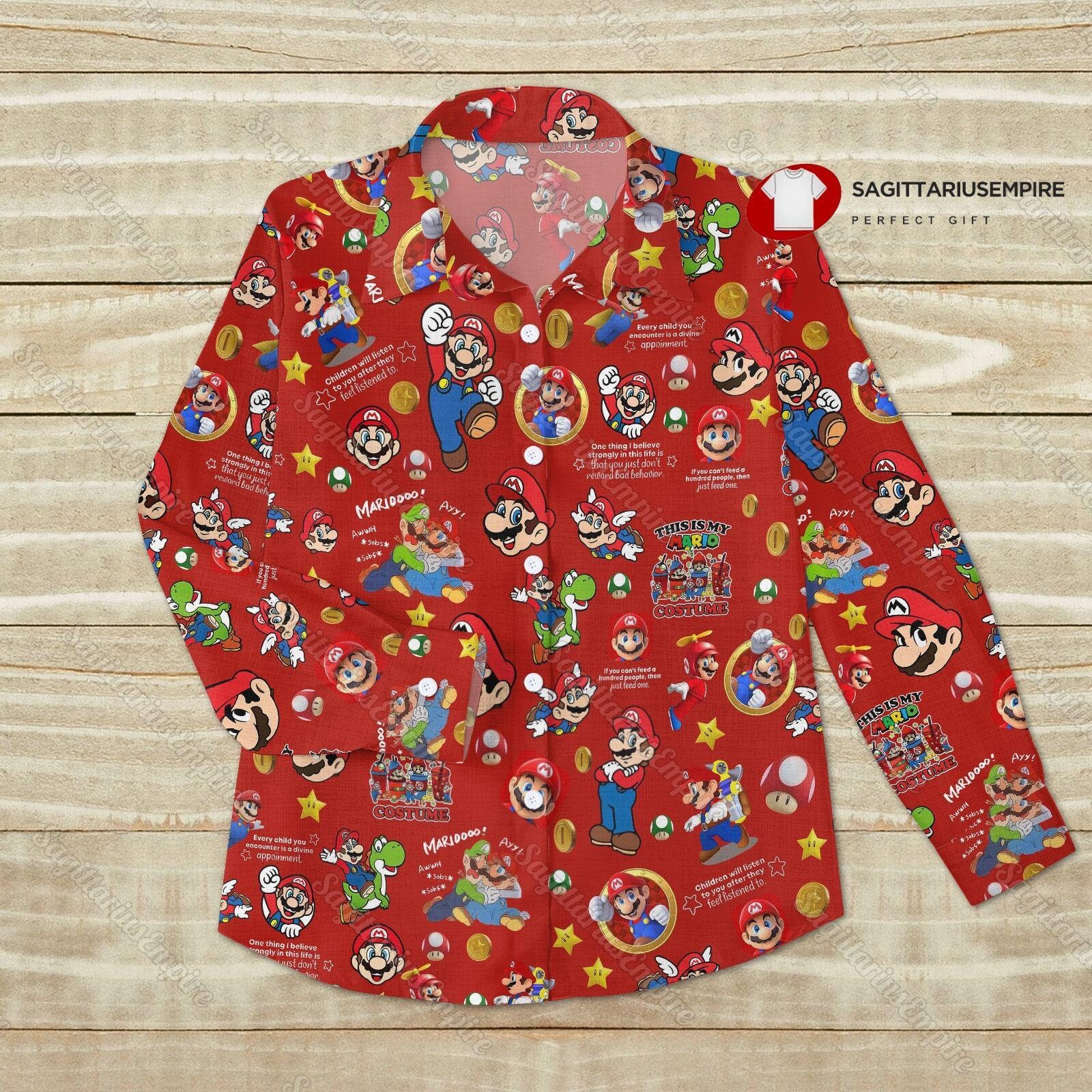 Super Mario Linen Shirt, Super Mario Shirt, Super Mario Button Down Shirt