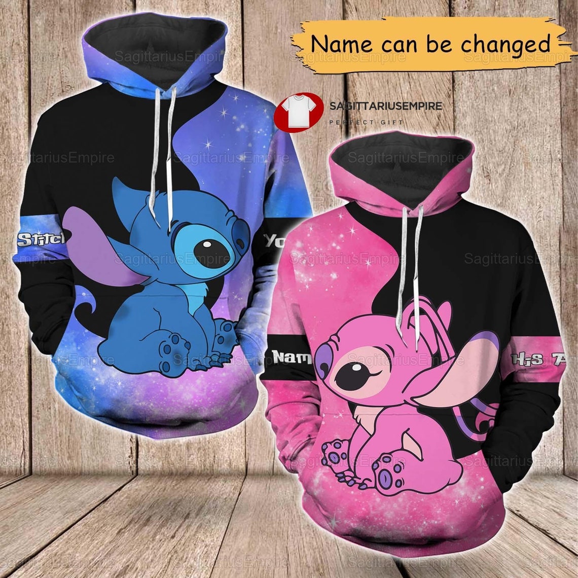 Couple Stitch and Angel Hoodie, Custom Stitch Couple Hoodie, Her Stitch