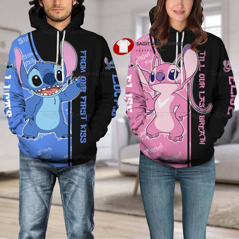 Couple Stitch and Angel Hoodie, Custom Stitch Couple Hoodie, From Our