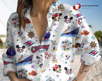 Disney Cruise Linen Shirt, Disney Long Sleeve Shirt, Disney Mickey Minnie Linen Shirt Women, Disneyworld Women Blouses,Disneyland Shirt