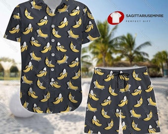 Banana Button Shirt And Shorts, Banana Hawaiian Shirt, Banana Swim Shorts, Banana Beach Shirt, Summer Shirt, Vacation Shirt,Aloha Shirt