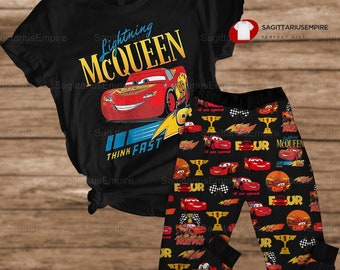 Mcqueen Pyjamas Set, Mcqueen T-Shirt, Mcqueen Pyjamas Hose, Cars Movie Shirt, Pixar Cars Damen Pyjama, Urlaubspyjama