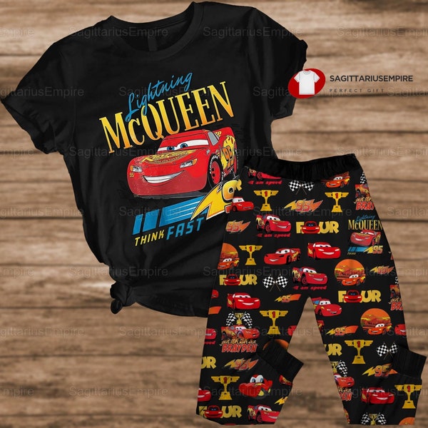 Mcqueen pyjama set, Mcqueen T-shirt, Mcqueen pyjama broek, auto's film shirt, Pixar Cars vrouwen pyjama, vakantie pyjama
