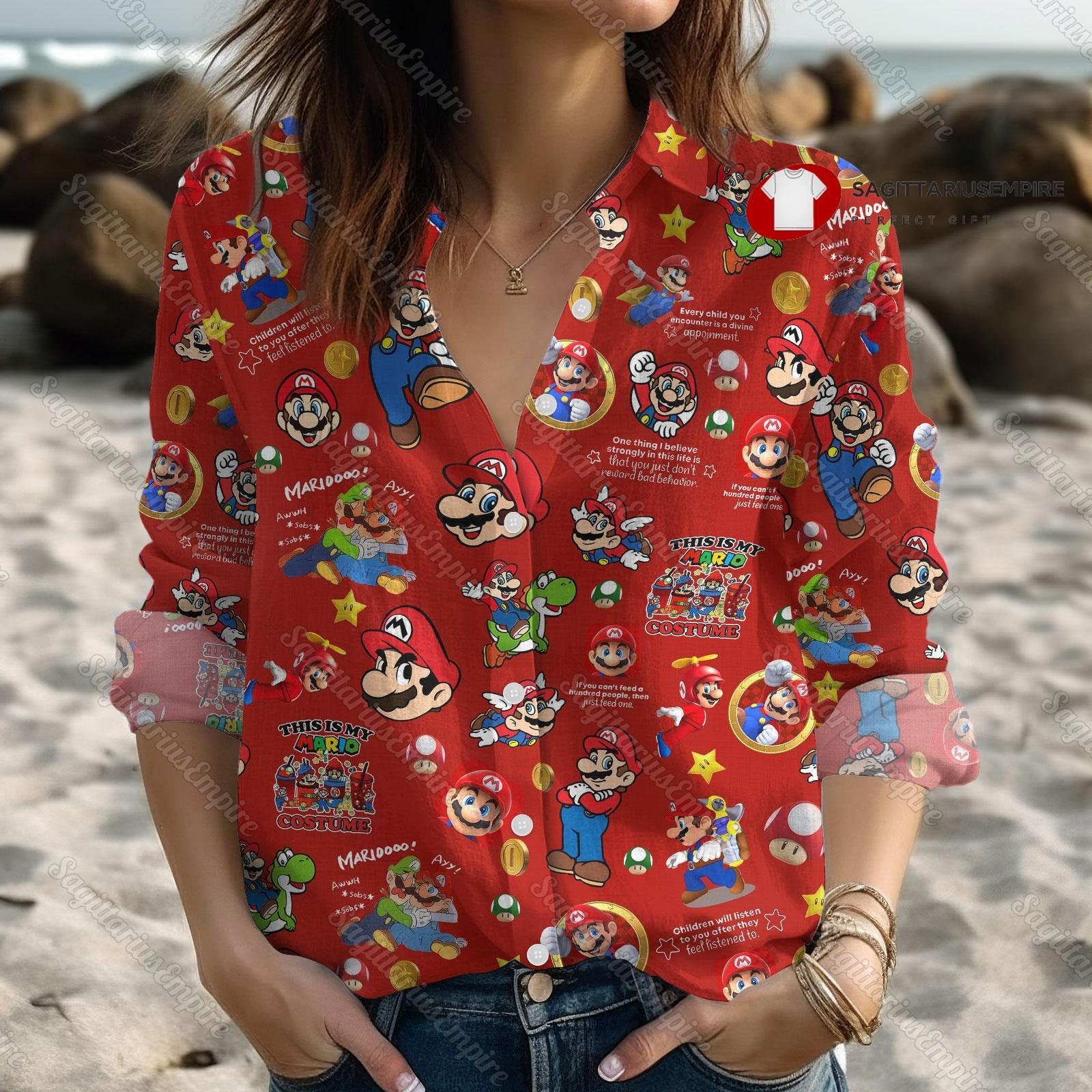 Super Mario Linen Shirt, Super Mario Shirt, Super Mario Button Down Shirt