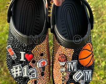 Blinged Crocs - Basketball Crocs - Crocs - Bedazzled Crocs - Custom Crocs - Sports Crocs - Custom Crocs - Basketball