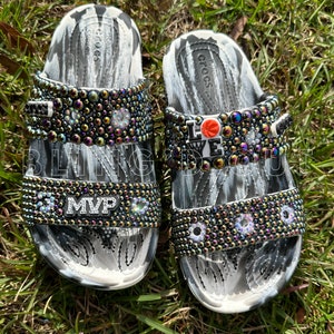 Blinged Out Crocs - Basketball Custom Crocs - Black Croc Sandals - Bedazzled Crocs - Custom Crocs - Birthday Crocs - Basketball Mom Crocs
