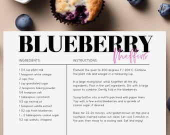 Modern Recipe Card Template for Recipe Box, Simple Recipe Card, CANVA Editable Recipe Card, Printable Recipe, Personalized Recipe 4x6 5 x 7