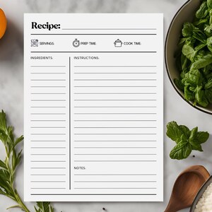 Simple Recipe Card Template | Printable | A4/US letter | PDF files
