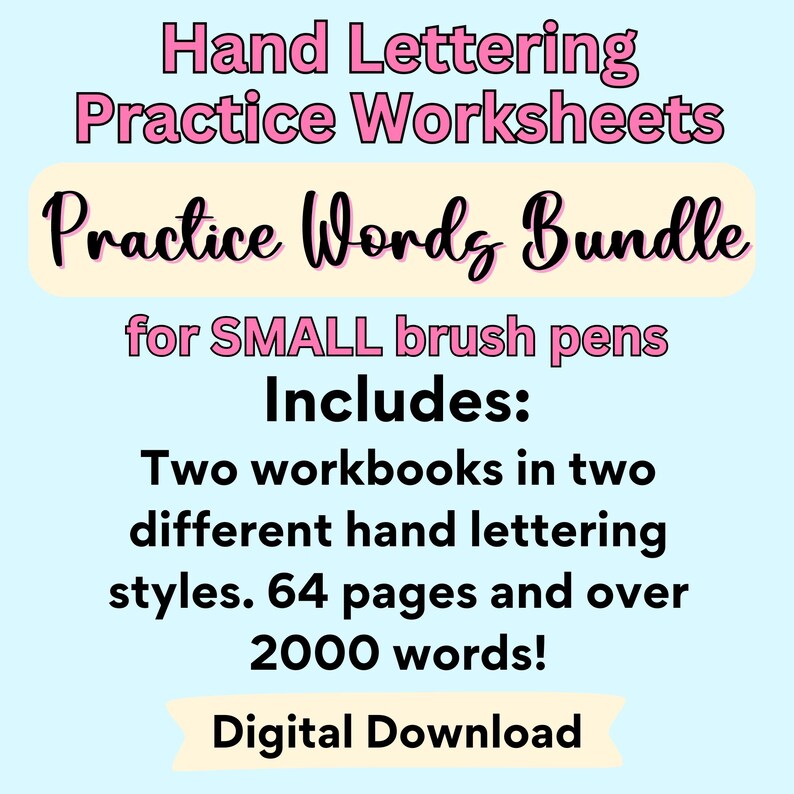 Hand Lettering Practice Words Bundle, Small Tipped Brush Pens ...