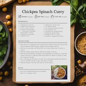 Simple Photo Recipe Card Template | Editable and Printable | A4/US letter | Canva Template