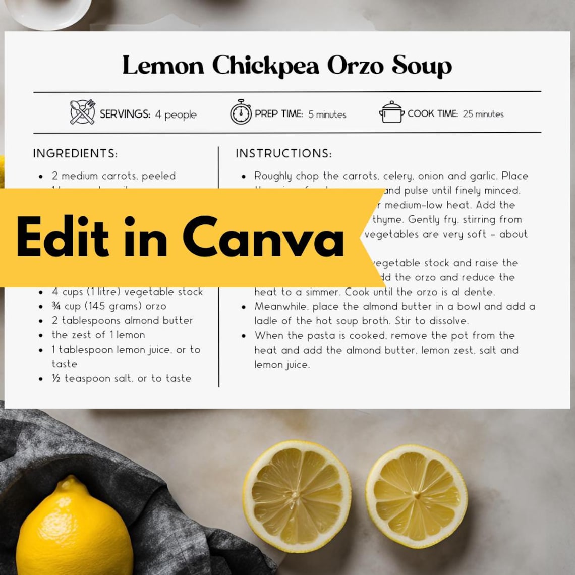 Simple Recipe Card Template | Editable and Printable | 6x4