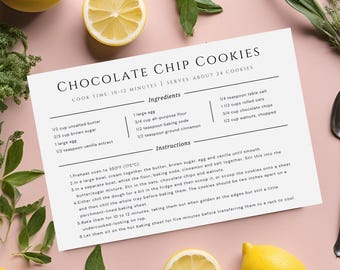 Plantilla de tarjeta de receta minimalista para caja de recetas Tarjeta de receta simple CANVA Tarjeta de receta moderna editable Receta imprimible Receta personalizada 4x6