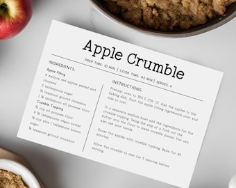 Plantilla de tarjeta de receta minimalista para caja de recetas, tarjeta de receta simple editable, tarjeta de receta imprimible personalizada, receta personalizada de 6 x 4 7 x 5