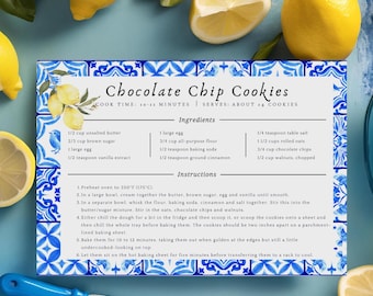 Mediterranean Recipe Card Template Simple Recipe card CANVA Recipe Editable Modern Recipe Card Printable Recipe Personalized Recipe 4x6