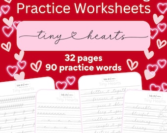 Práctica de escritura cursiva / Libro de ejercicios de escritura a mano imprimible / Hojas de práctica de escritura a mano / Trazado del alfabeto / Escritura a mano con forma de corazón